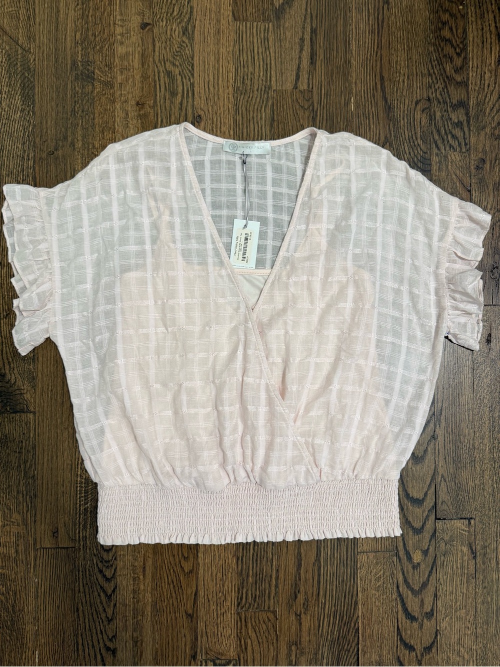 NWT The Finicky Filly Blush Pink Textured Smocked Ruffle L Romantic Coastal $128